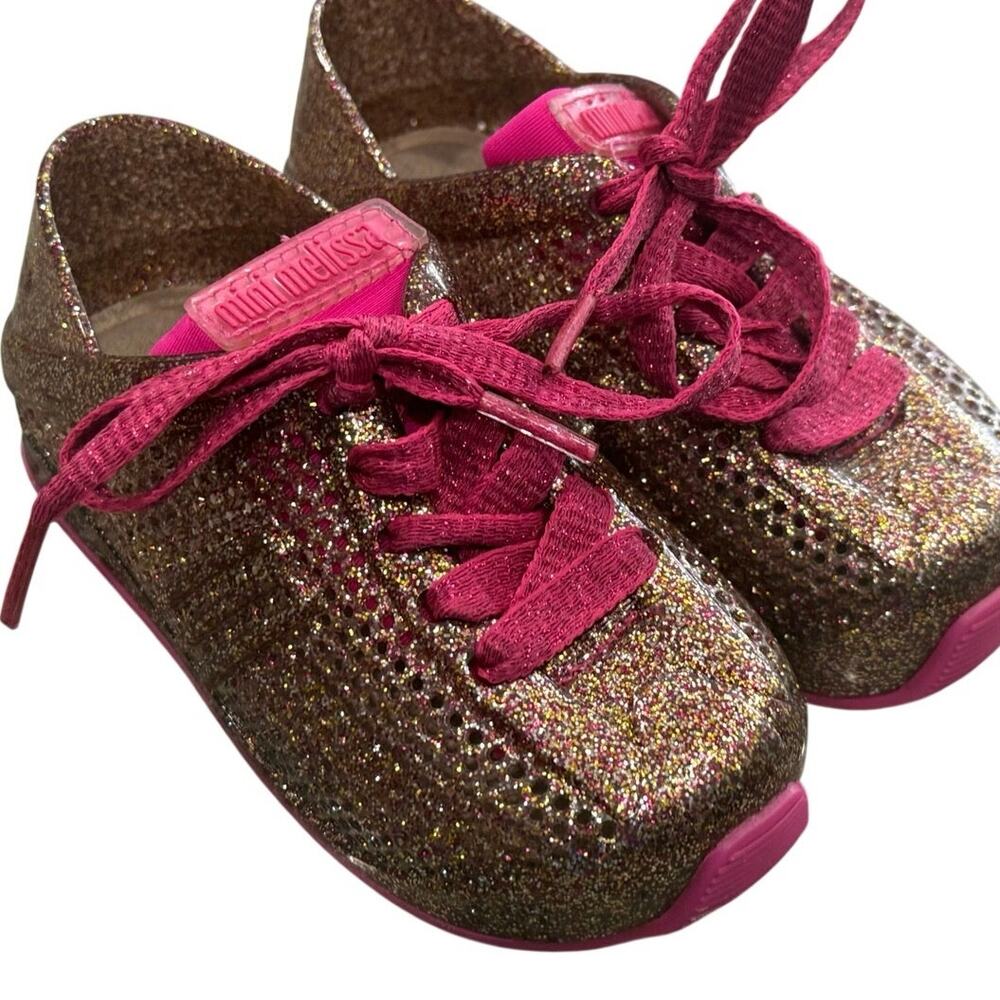 Mini Melissa Love Sneakers Toddler Girls Sz. 7C (Fit like 6C) Glitter Pink VGUC